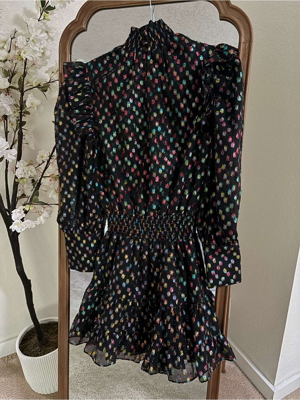 Misa Gianna dress in Rainbow clip dot holiday party dress NYE glitter disco